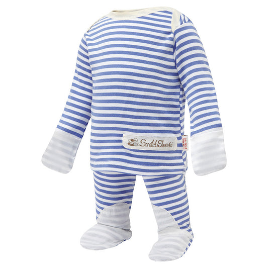 Funky striped eczema PJs with silk mitts and closed feet