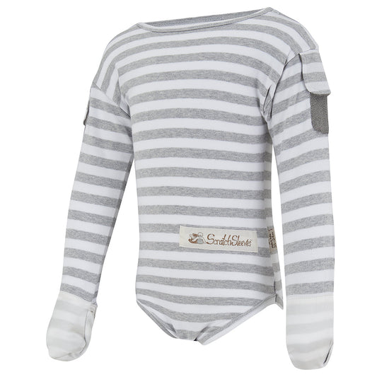 Bodysuit with silk flip-mitts for babies and toddlers with eczema